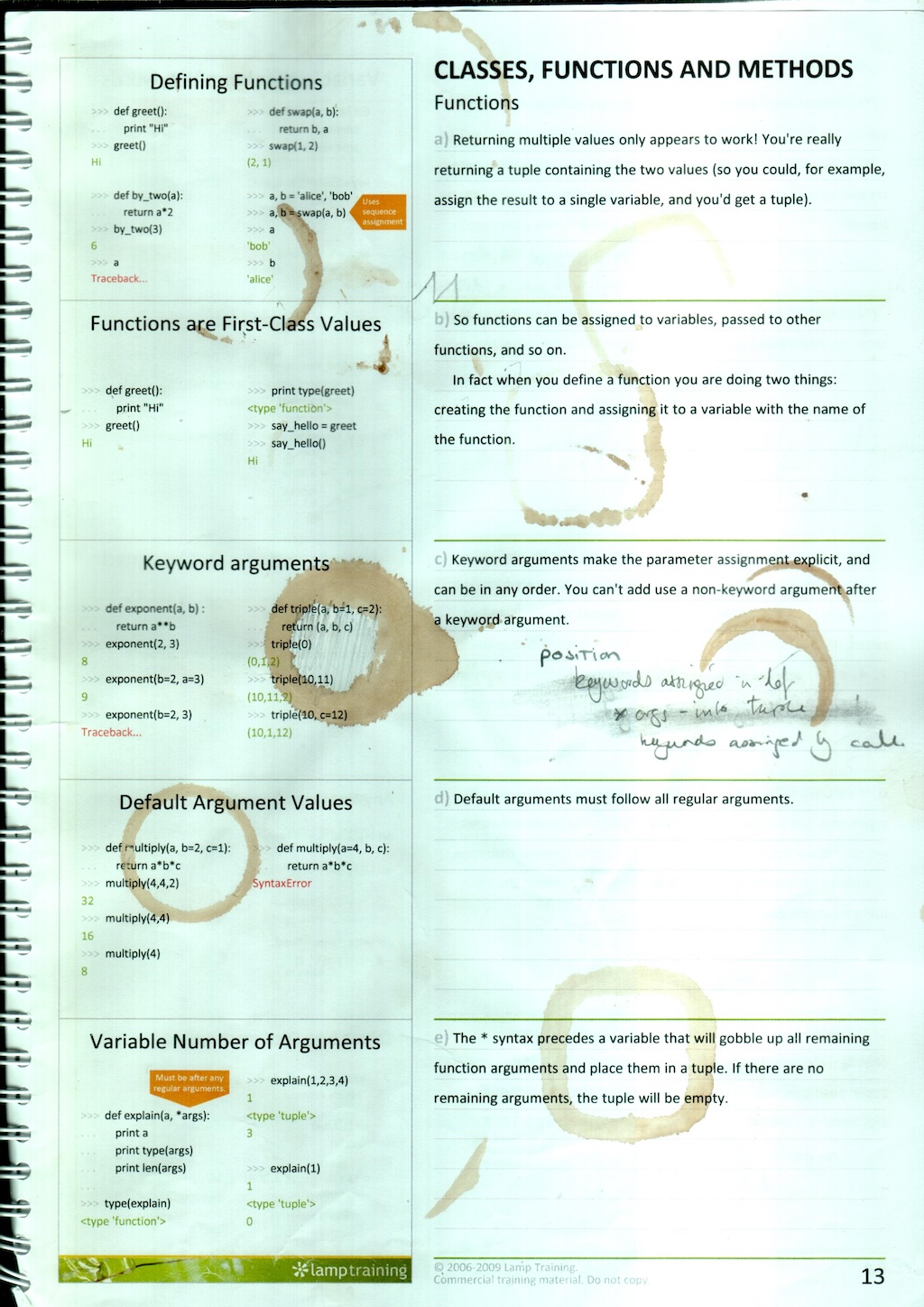 The workbook, covered with the marks of hundreds of cups of coffee